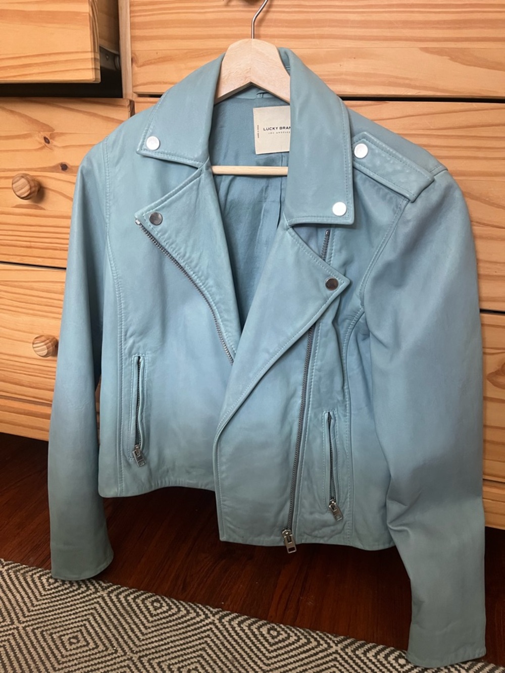 Lucky Brand Pastel Blue Leather Moto Jacket